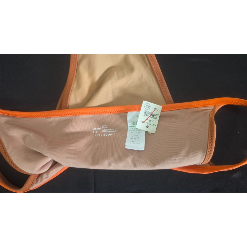 Aerie Brown Orange Trim Size Large Cheeky Swim Bathing Suit Bottom NEW - Picture 3 of 3